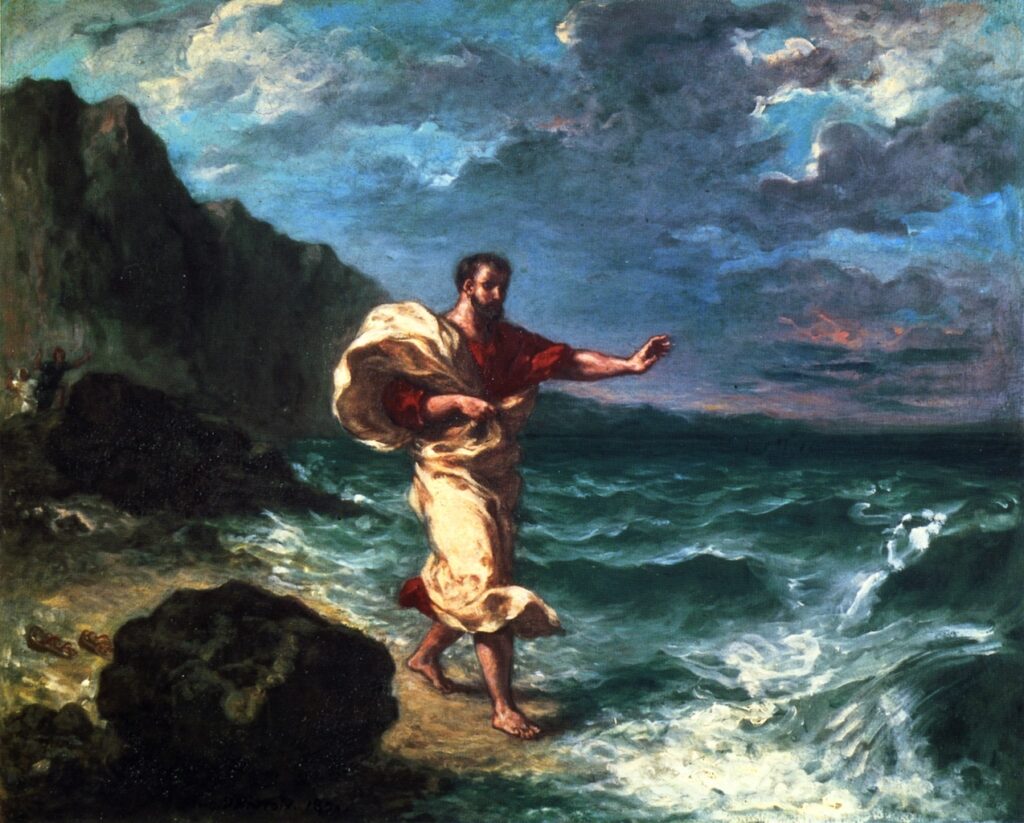 delacroix demosthenes declaiming by the seashore, 1859